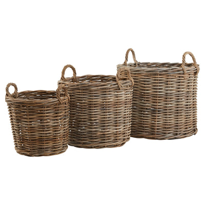 Set of 3 Kubu Rattan Round Storage Baskets