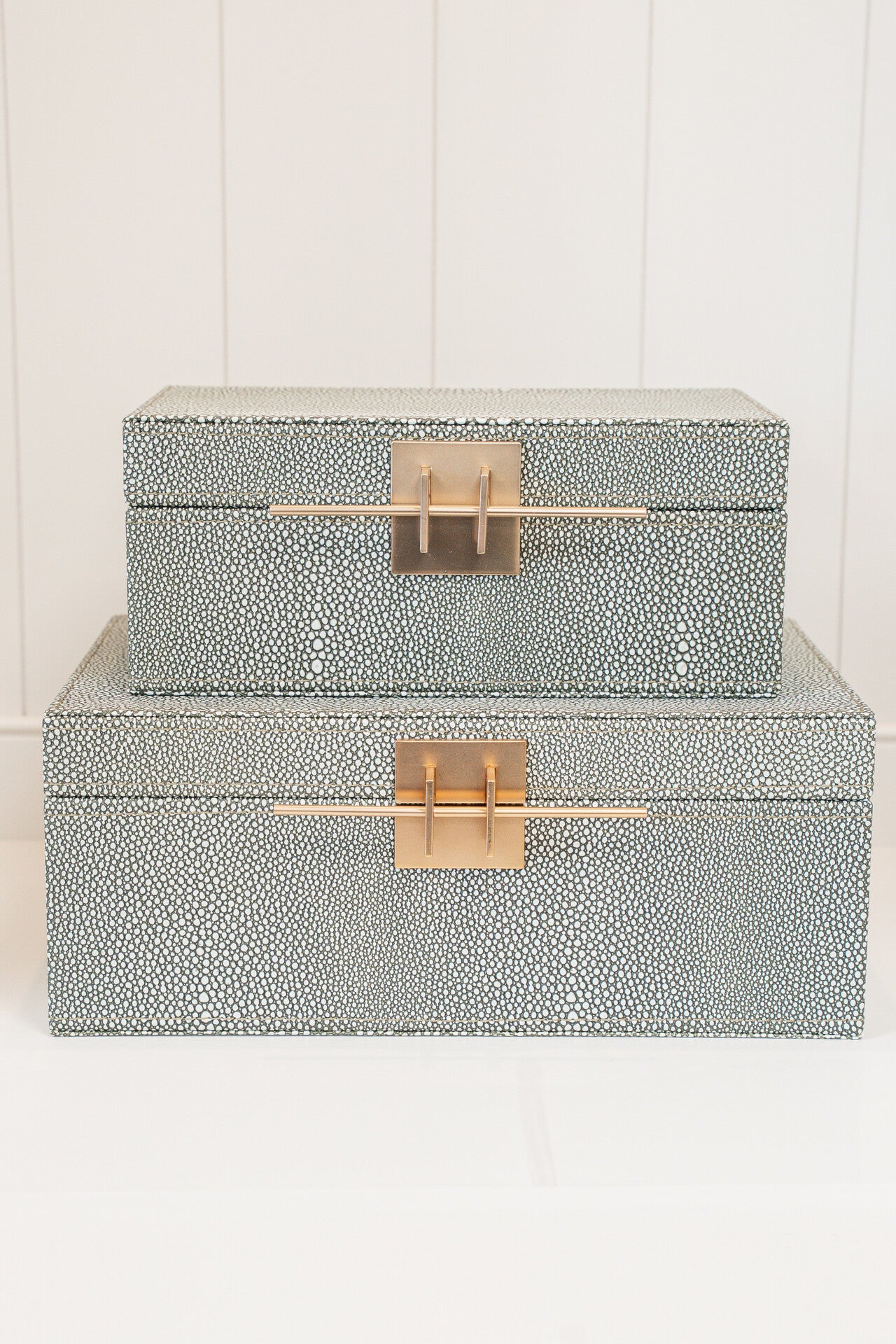 Set of 2 Grey Crossbar Shagreen Boxes