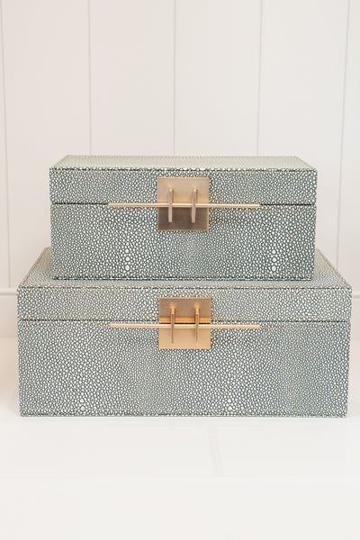 Set of 2 Grey Crossbar Shagreen Boxes