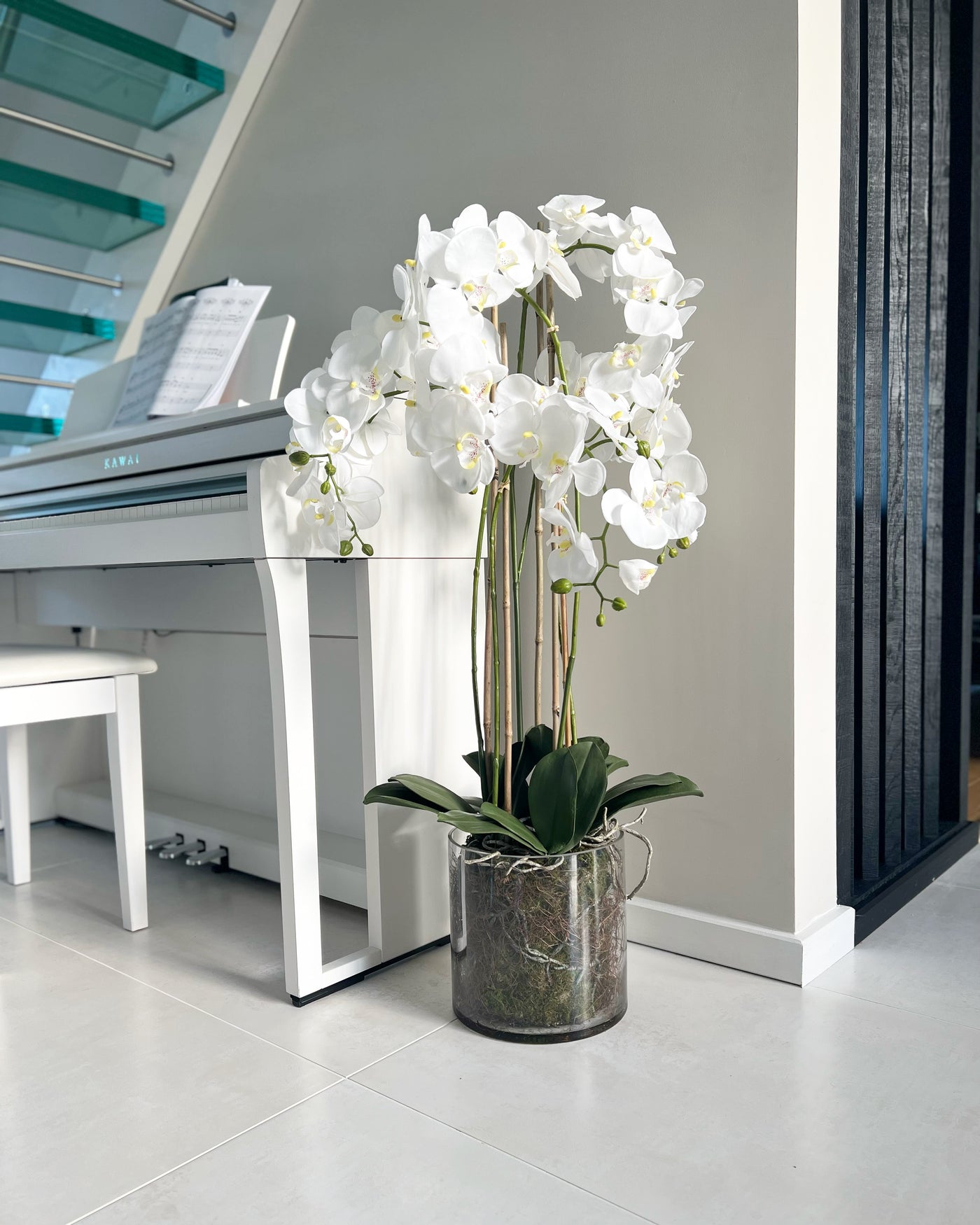 Large White Tall Orchid In Glass Pot