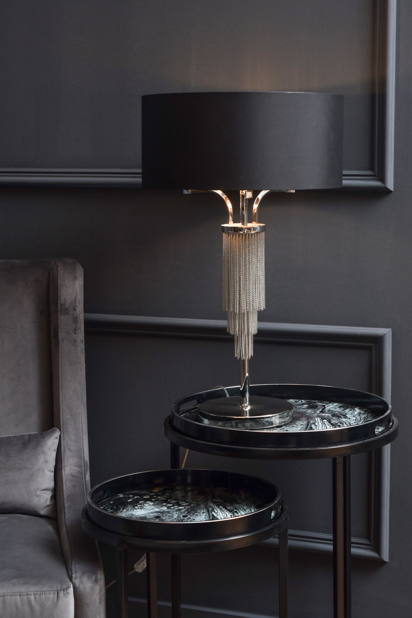 Langan Table Lamp In Nickel With Black Shade