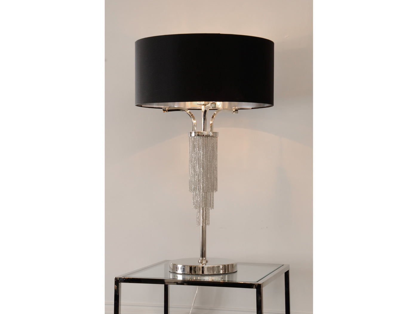 Langan Table Lamp In Nickel With Black Shade