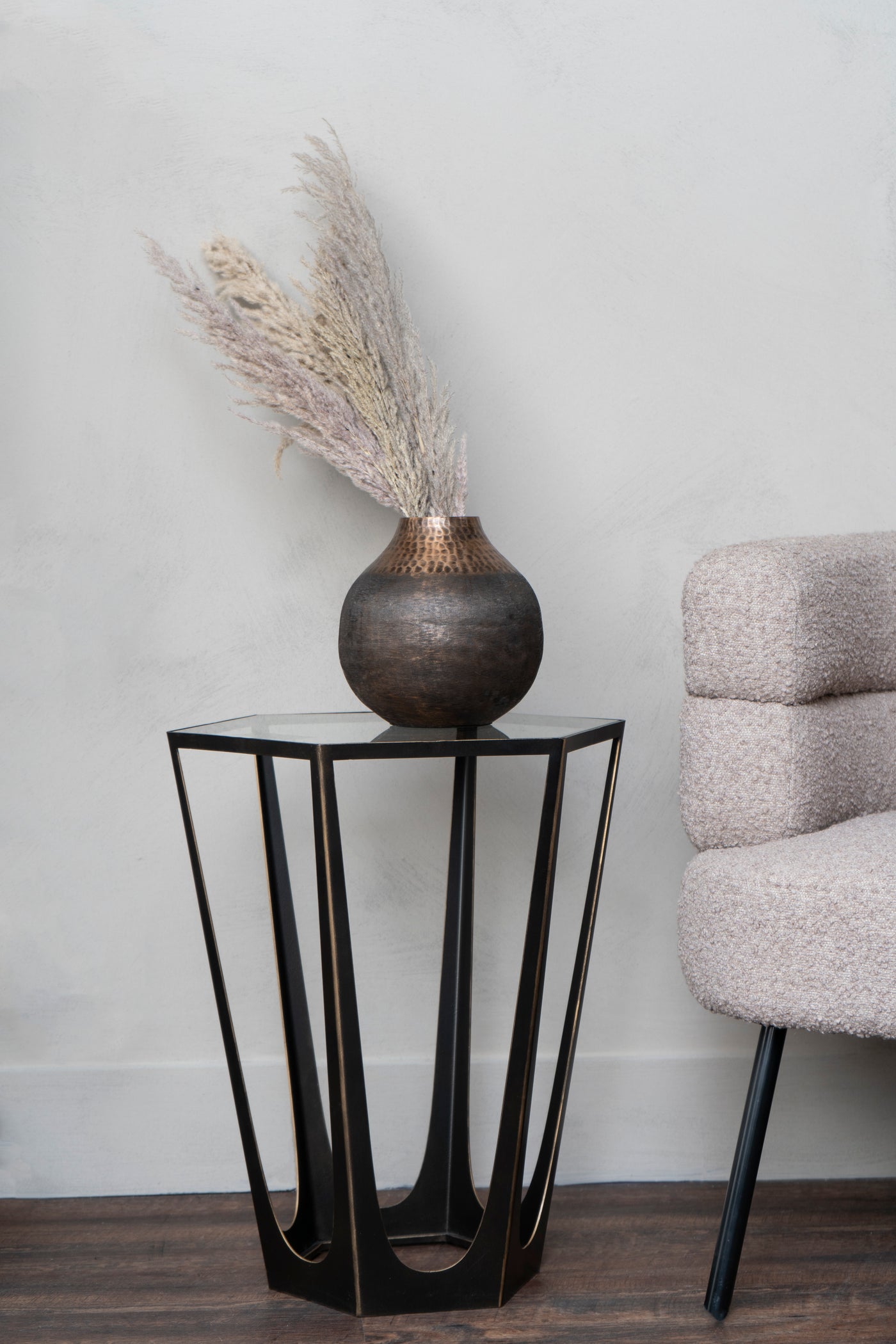 Catalan Bronze Gilded Side Table with Glass Top