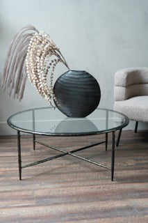 Patterdale Hand Forged Round Coffee Table Dark Bronze Finish with Glass Top