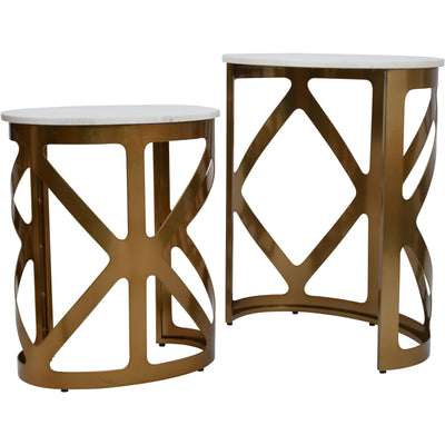 Metropolitan Set of 2 Side Tables Satin Bronze Finish with Off-White Marble