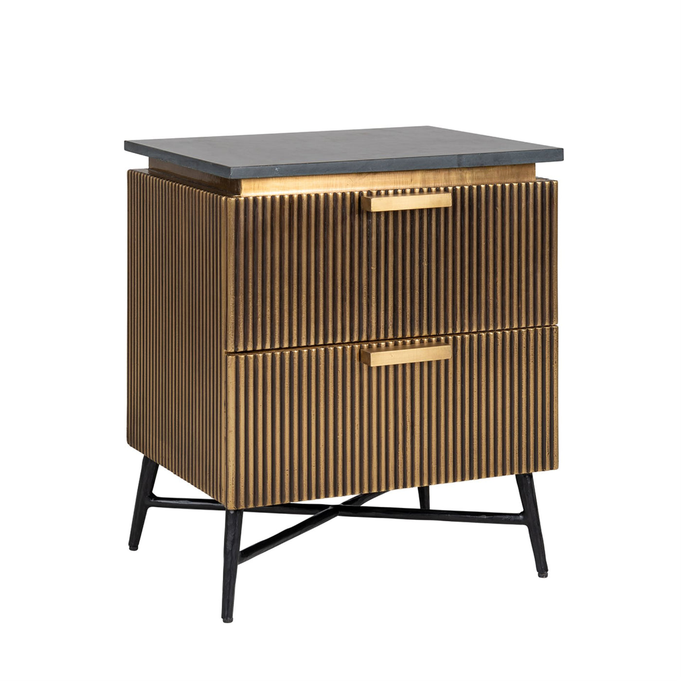 Richmond Interiors Ironville Brass Birch and Marble Bedside Cabinet