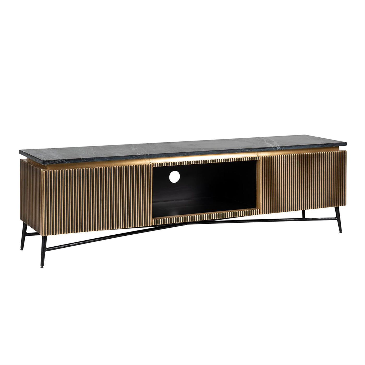 Richmond Interiors Ironville Brass Birch and Marble TV Unit