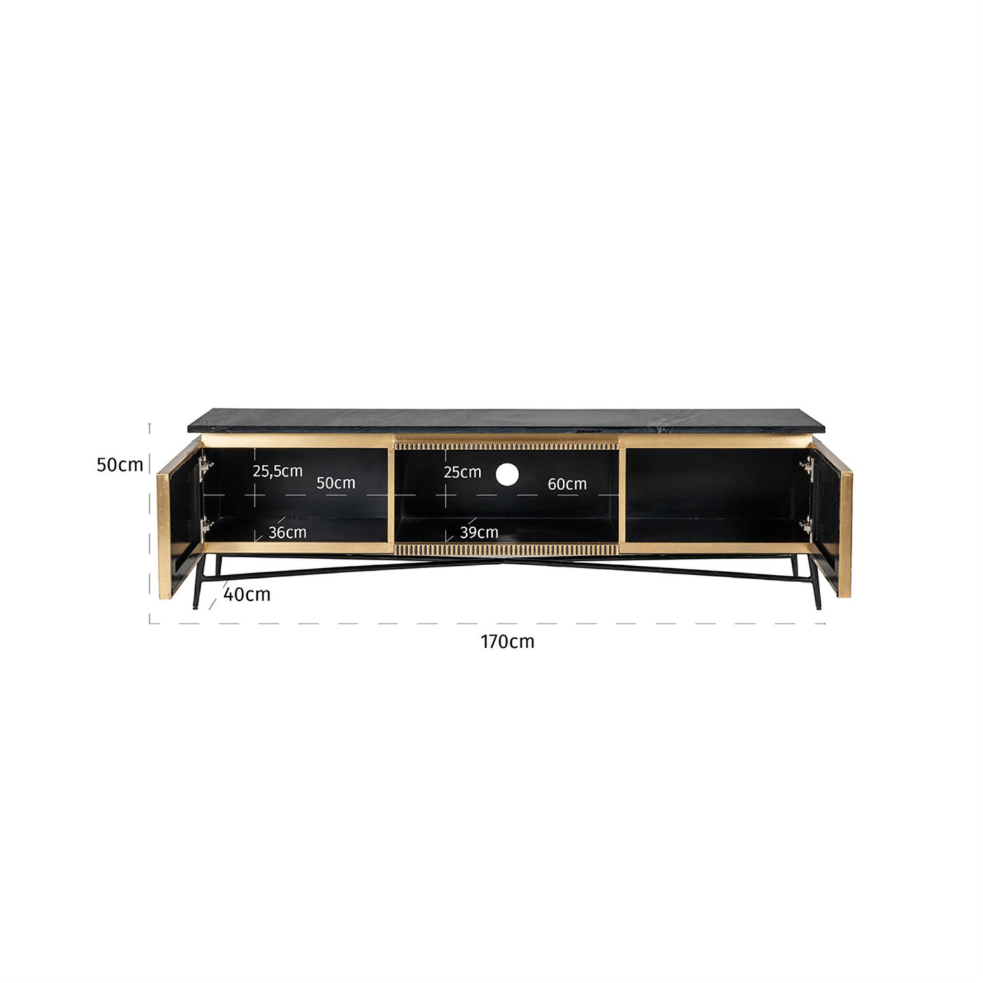 Richmond Interiors Ironville Brass Birch and Marble TV Unit