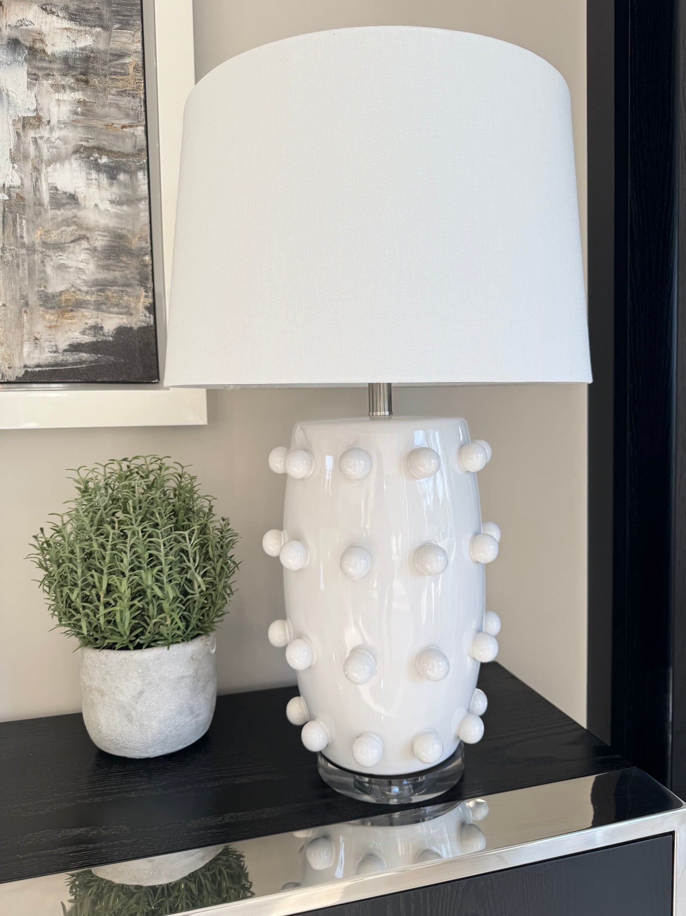 White Bobble Table Lamp with Linen Shade