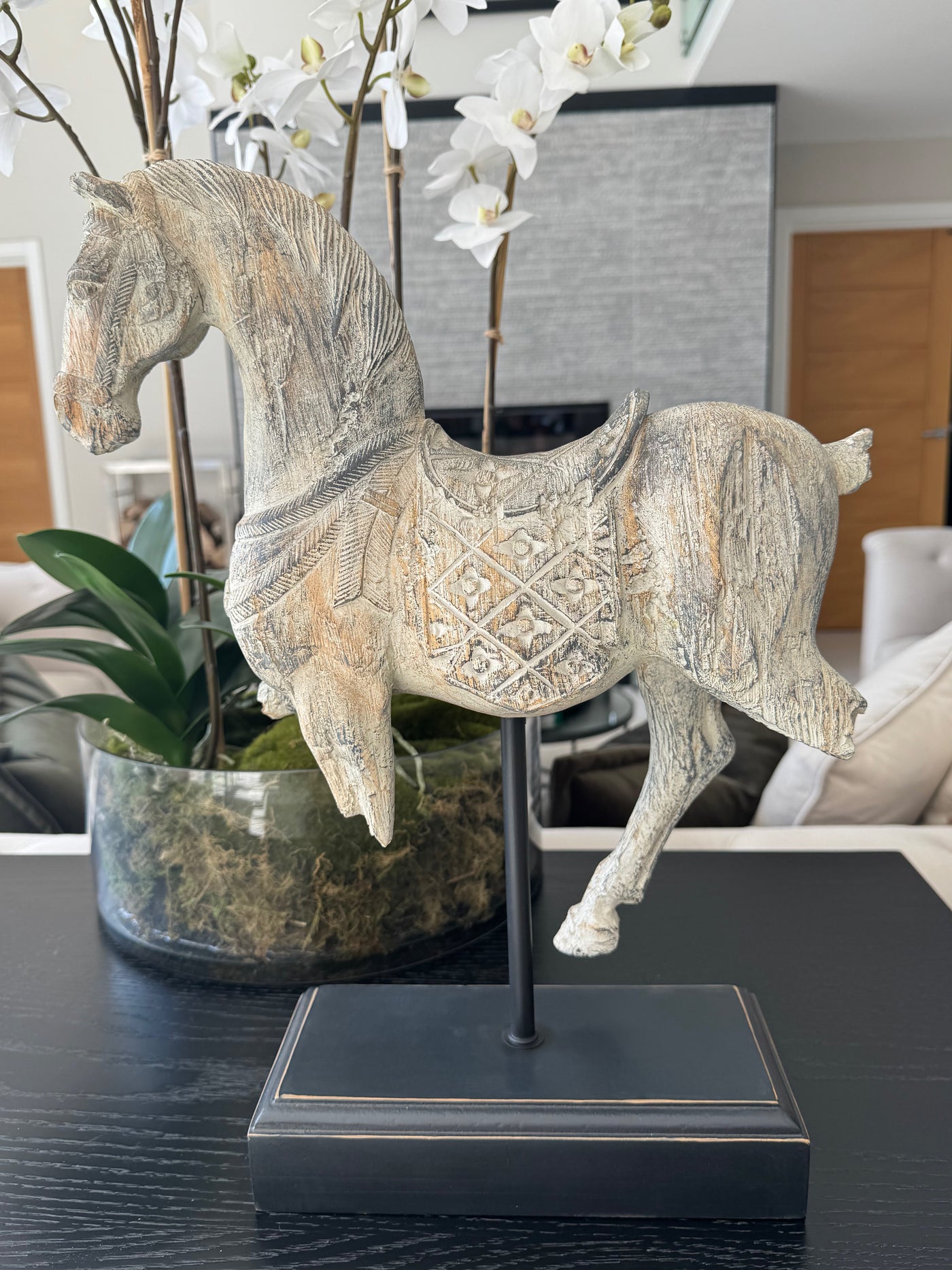 Chinese White Horse On Stand Ornament
