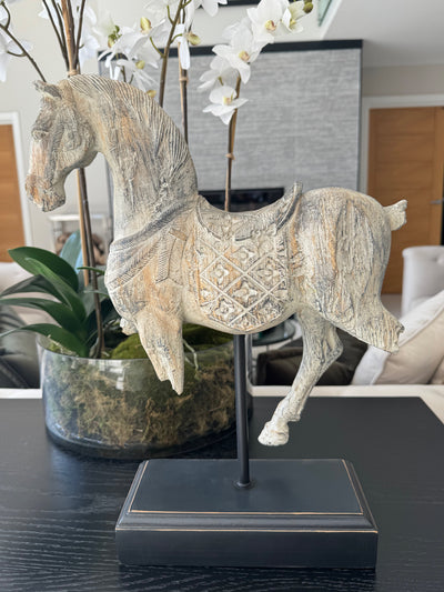 Chinese White Horse On Stand Ornament
