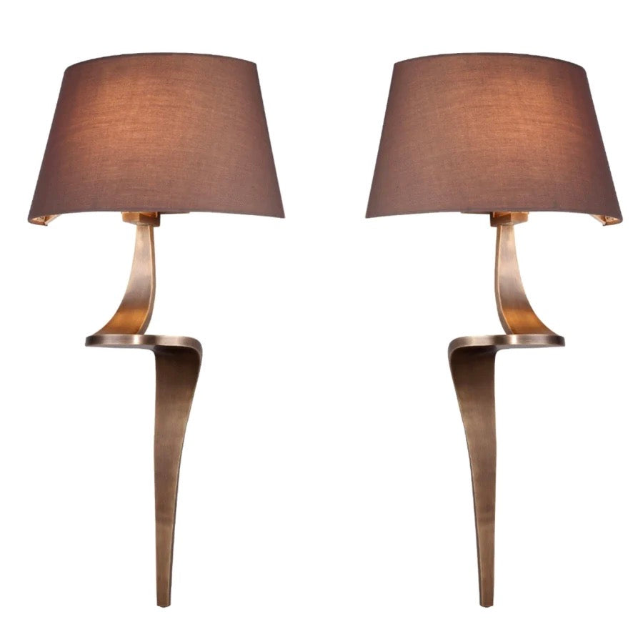 Enzo Pair of Antique Brass Finish Wall Lamps by RV Astley