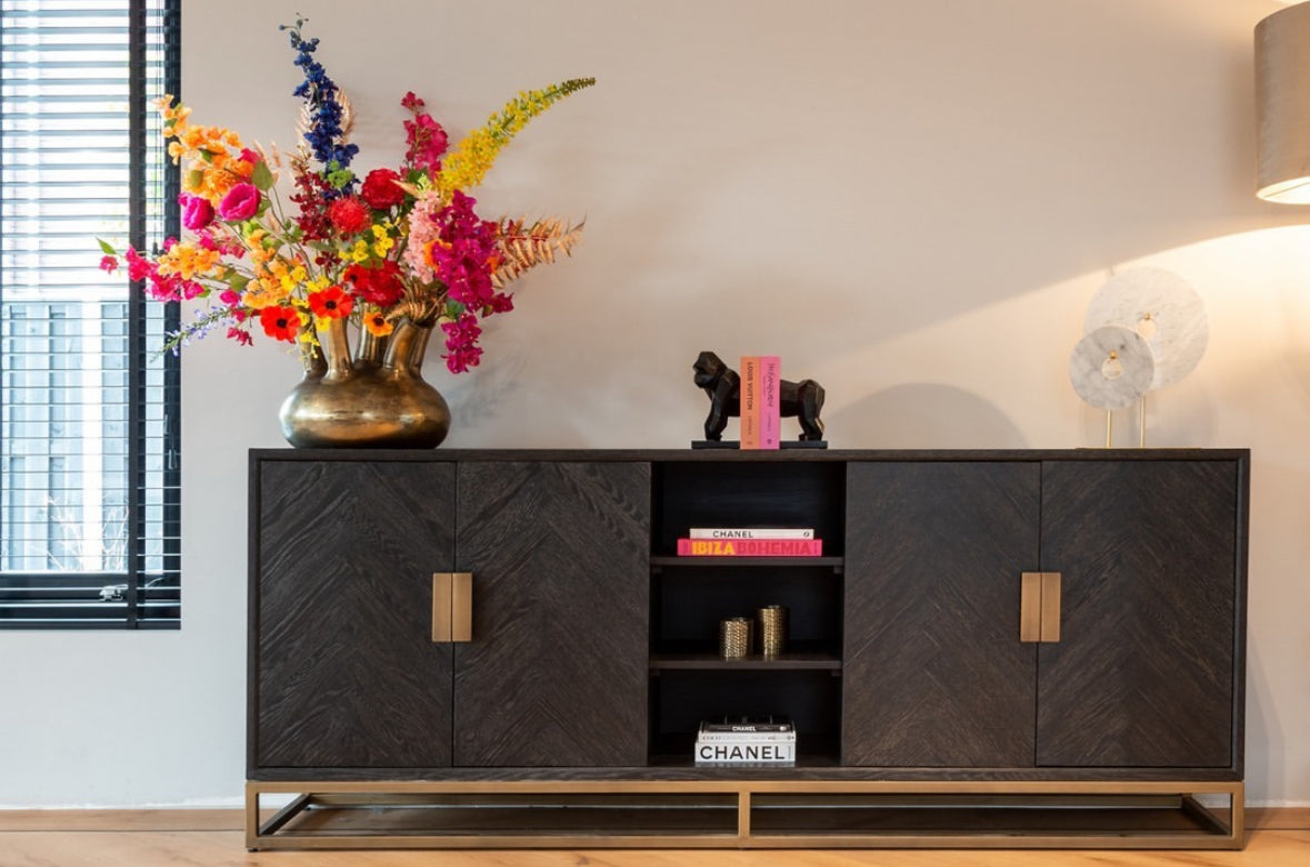 Richmond Interiors Blackbone Oak and Brass Sideboard