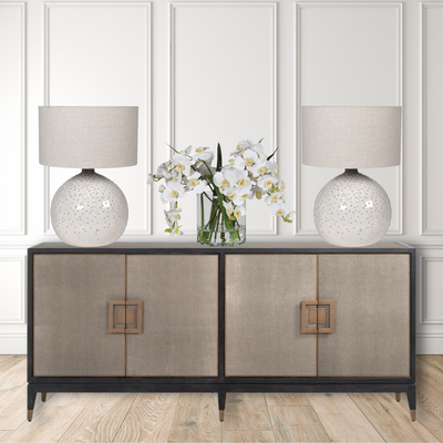 Interiors sideboard with orchid and table lamps