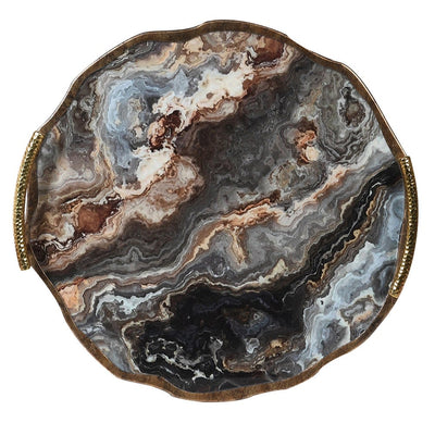 Marble Effect Flat Tray with Gold Handles