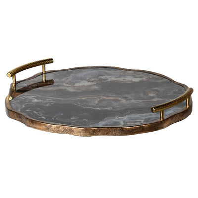 Marble Effect Flat Tray with Gold Handles