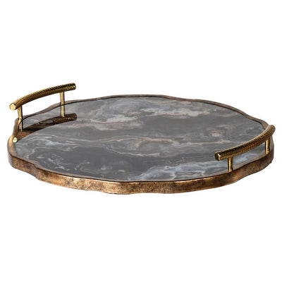 Marble Effect Flat Tray with Gold Handles