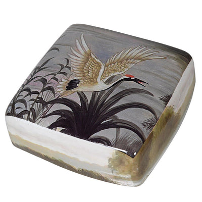 Medium Ceramic Palm Tree and Heron Lidded Jar