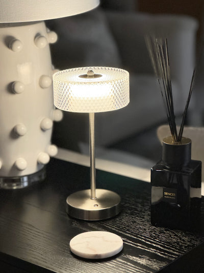 Nickel USB Touch Table Lamp with Crystal Effect Shade