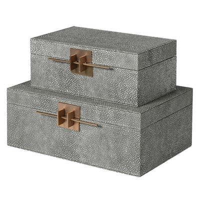  Set of 2 Grey Crossbar Shagreen Boxes