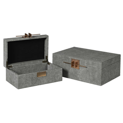  Set of 2 Grey Crossbar Shagreen Boxes