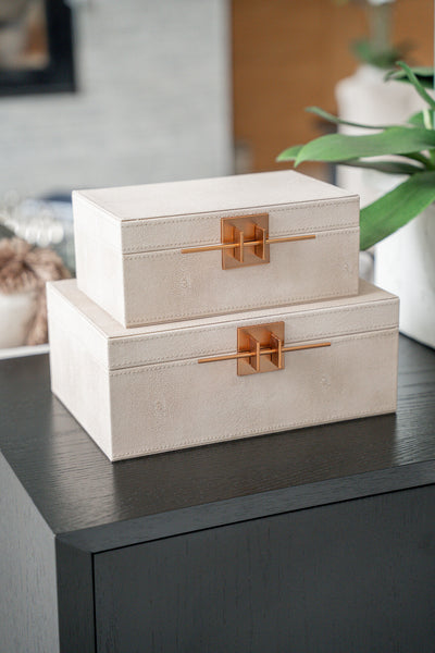 Set of 2 Ivory Crossbar Shagreen Boxes