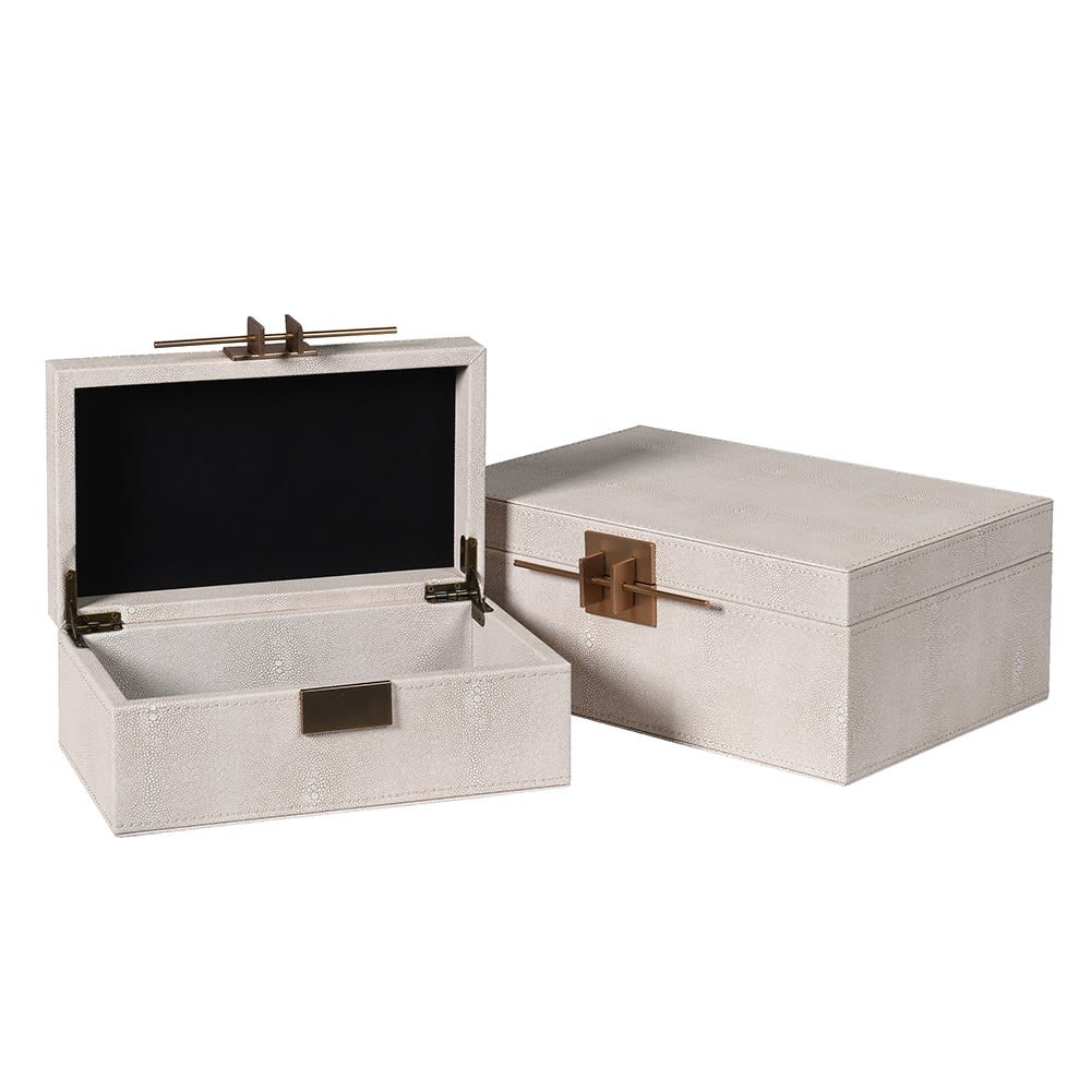 Set of 2 Ivory Crossbar Shagreen Boxes