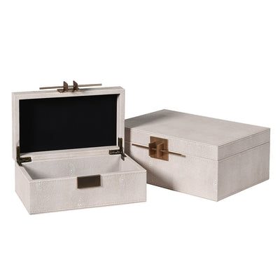 Set of 2 Ivory Crossbar Shagreen Boxes