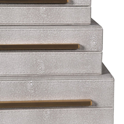  Set of 3 Ivory Faux Shagreen Boxes