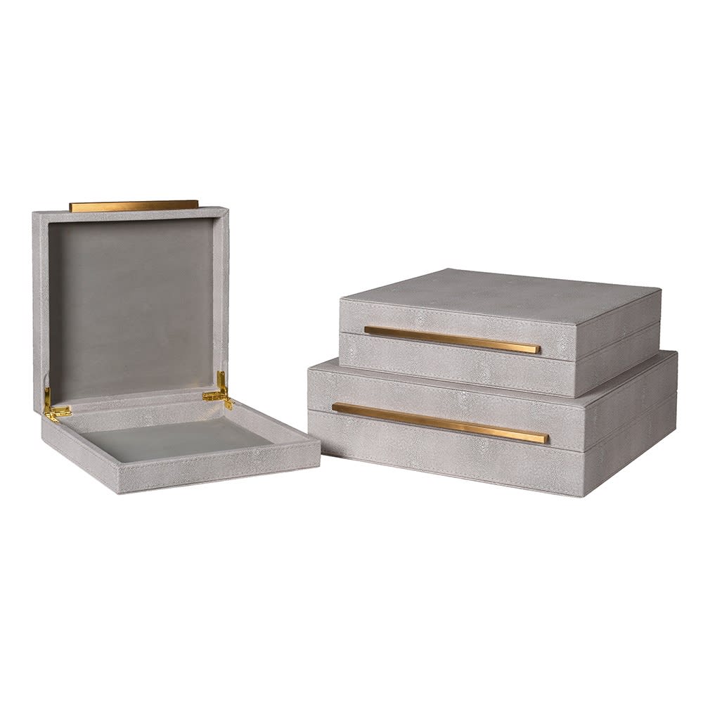  Set of 3 Ivory Faux Shagreen Boxes