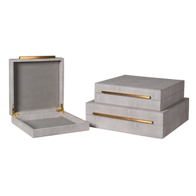  Set of 3 Ivory Faux Shagreen Boxes