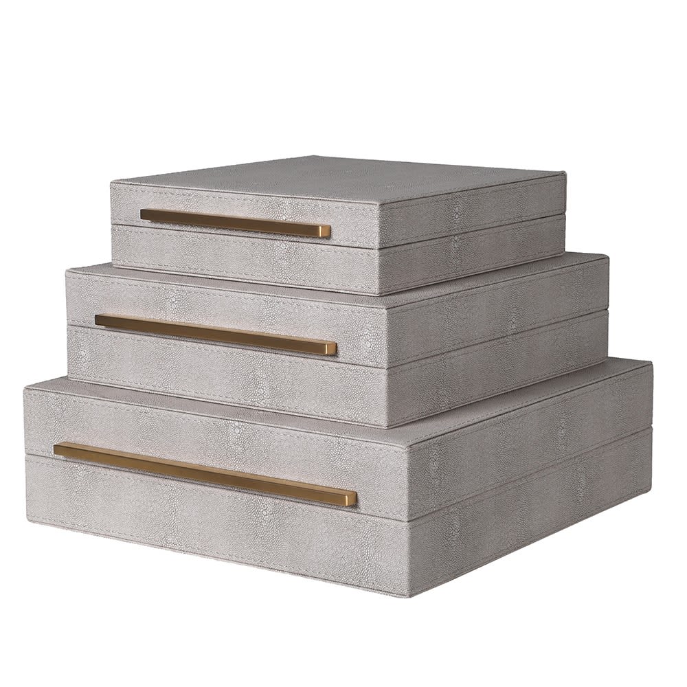  Set of 3 Ivory Faux Shagreen Boxes