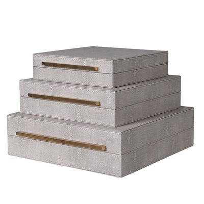  Set of 3 Ivory Faux Shagreen Boxes