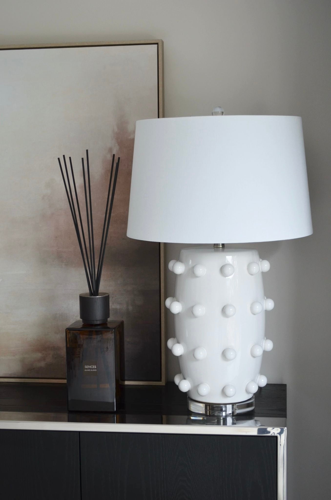 White Bobble Table Lamp with Linen Shade