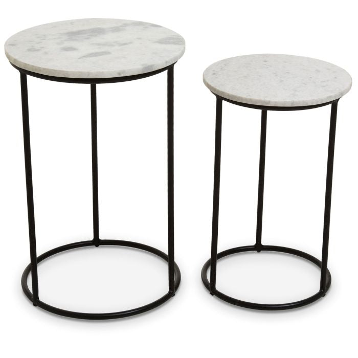 Norfolk Luxury Mandoli Nest of 2 White Marble Side Tables